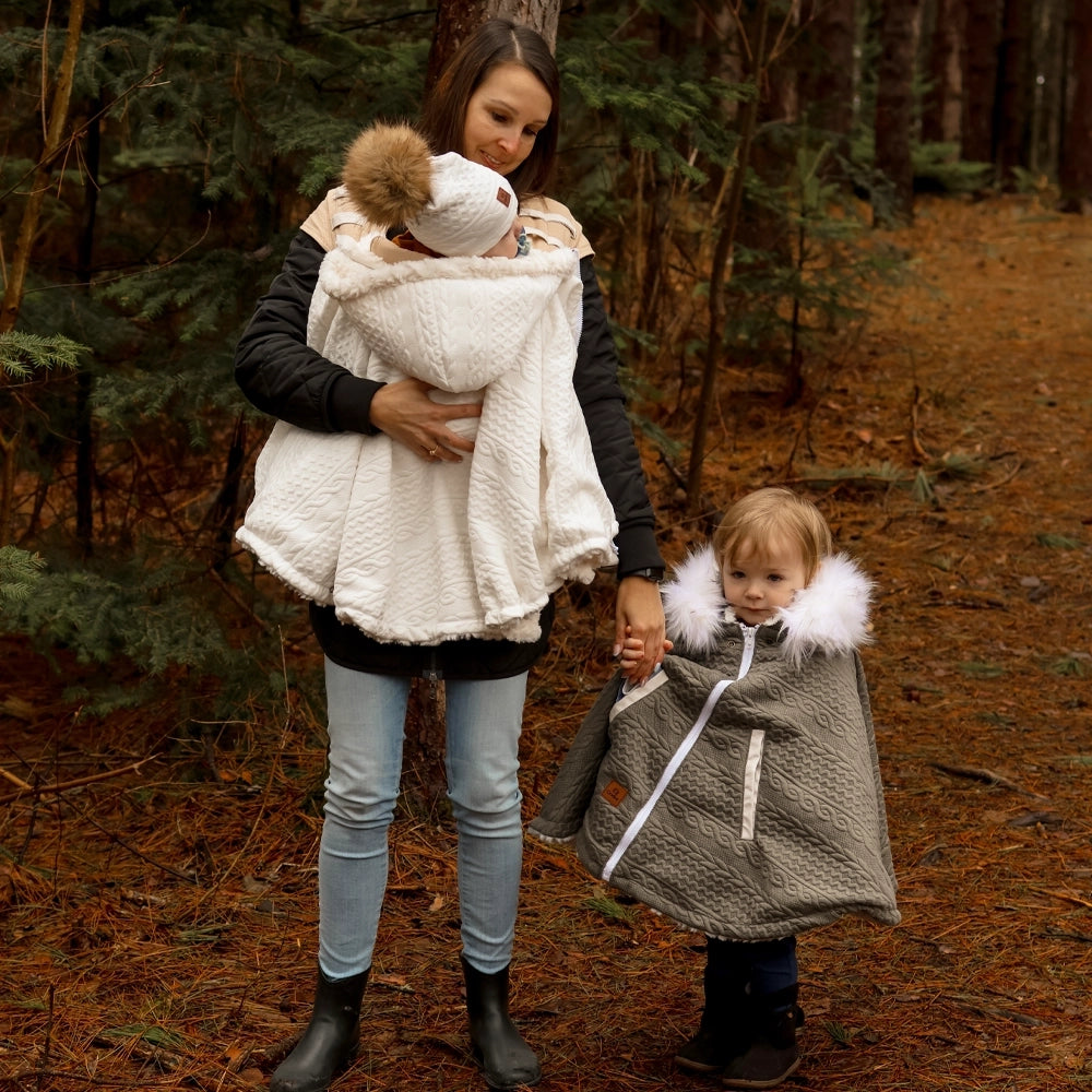 Poncho 3 en 1 Oodee | Tricot Blanc - Minky fourure