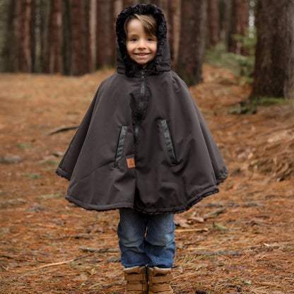 Poncho 3 en 1 Oodee | Noir Downtec - Minky fourure