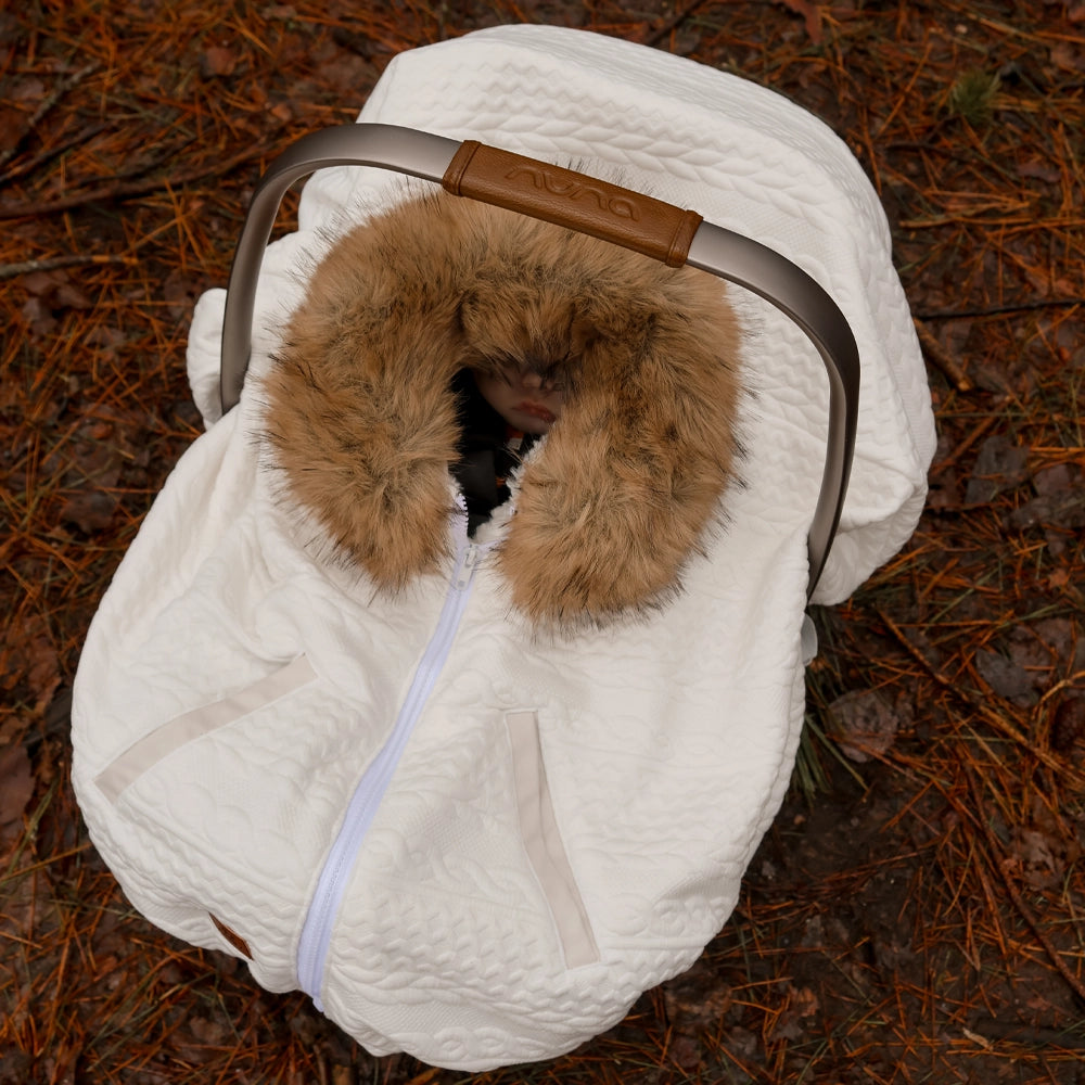 Poncho 3 en 1 Oodee | Tricot Blanc - Minky fourure