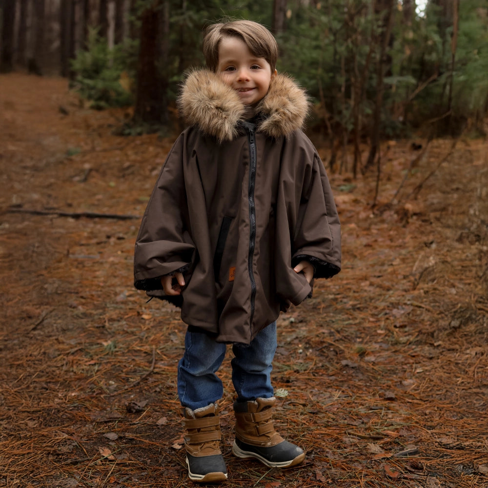 Poncho 3 en 1 Oodee | Chocolat Noisette Downtec - Minky fourure