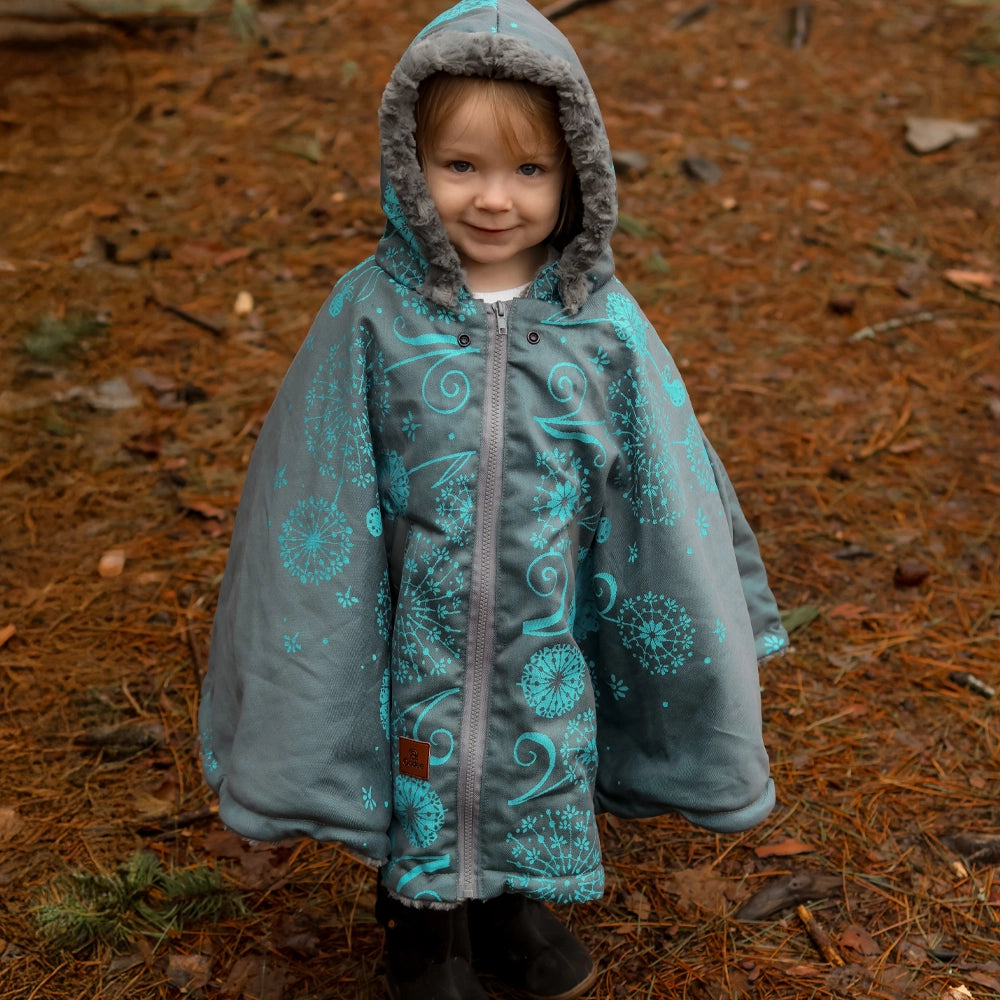 Poncho 3 en 1 Oodee | Dandelion Aqua jacquard - Minky fourure