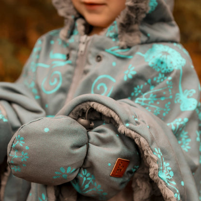 Poncho 3 en 1 Oodee | Dandelion Aqua jacquard - Minky fourure