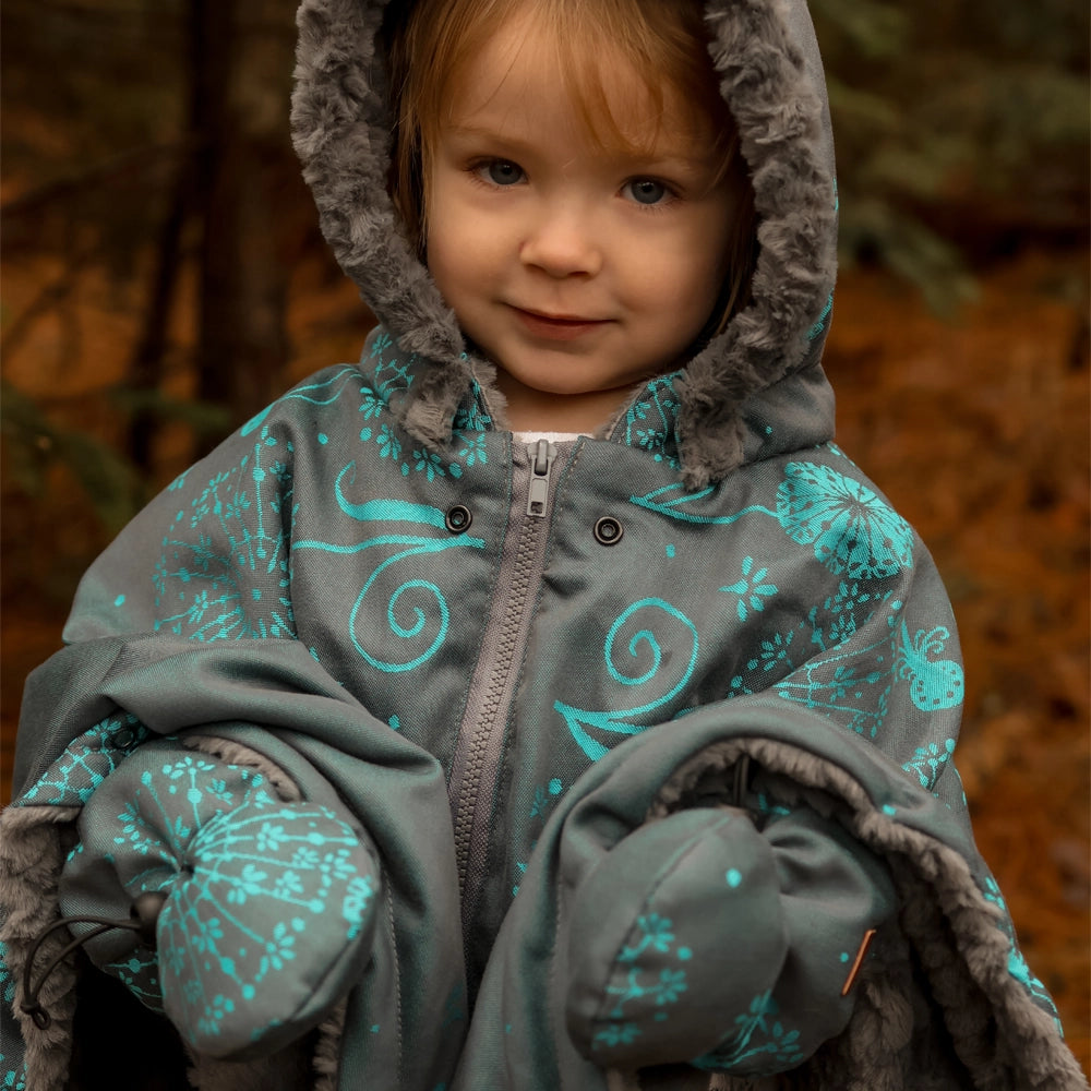 Poncho 3 en 1 Oodee | Dandelion Aqua jacquard - Minky fourure