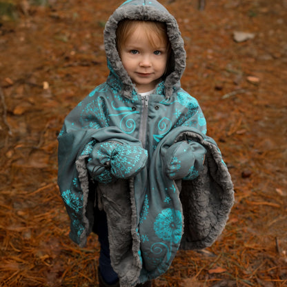 Poncho 3 en 1 Oodee | Dandelion Aqua jacquard - Minky fourure