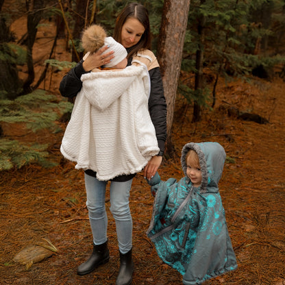 Poncho 3 en 1 Oodee | Dandelion Aqua jacquard - Minky fourure