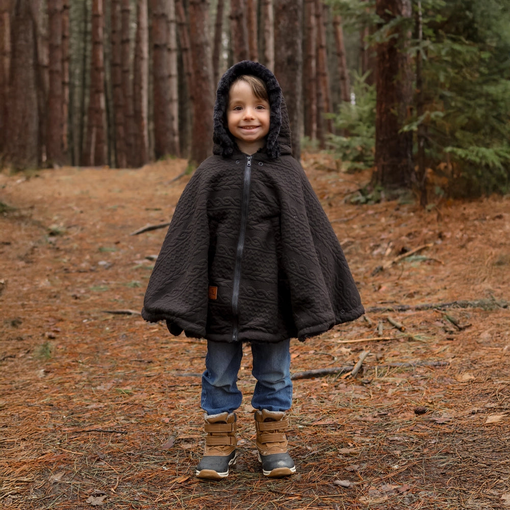 Poncho 3 en 1 Oodee | Tricot Noir - Minky fourure