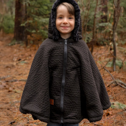 Poncho 3 en 1 Oodee | Tricot Noir - Minky fourure