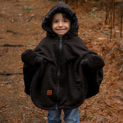 Poncho 3 en 1 Oodee | Tricot Noir - Minky fourure