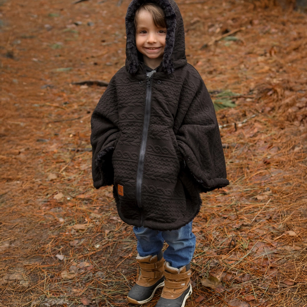 Poncho 3 en 1 Oodee | Tricot Noir - Minky fourure