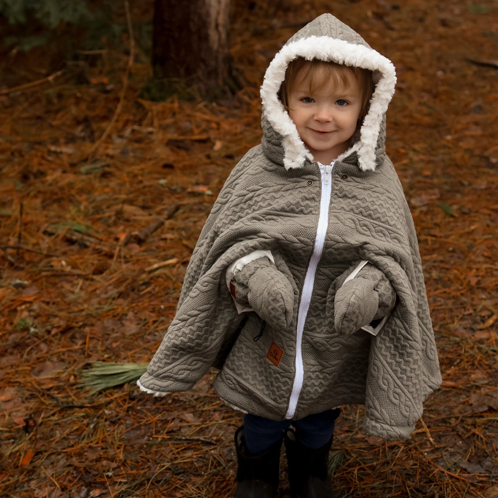 Poncho 3 en 1 Oodee | Tricot Vert - Minky fourure