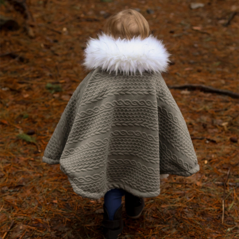 Poncho 3 en 1 Oodee | Tricot Vert - Minky fourure