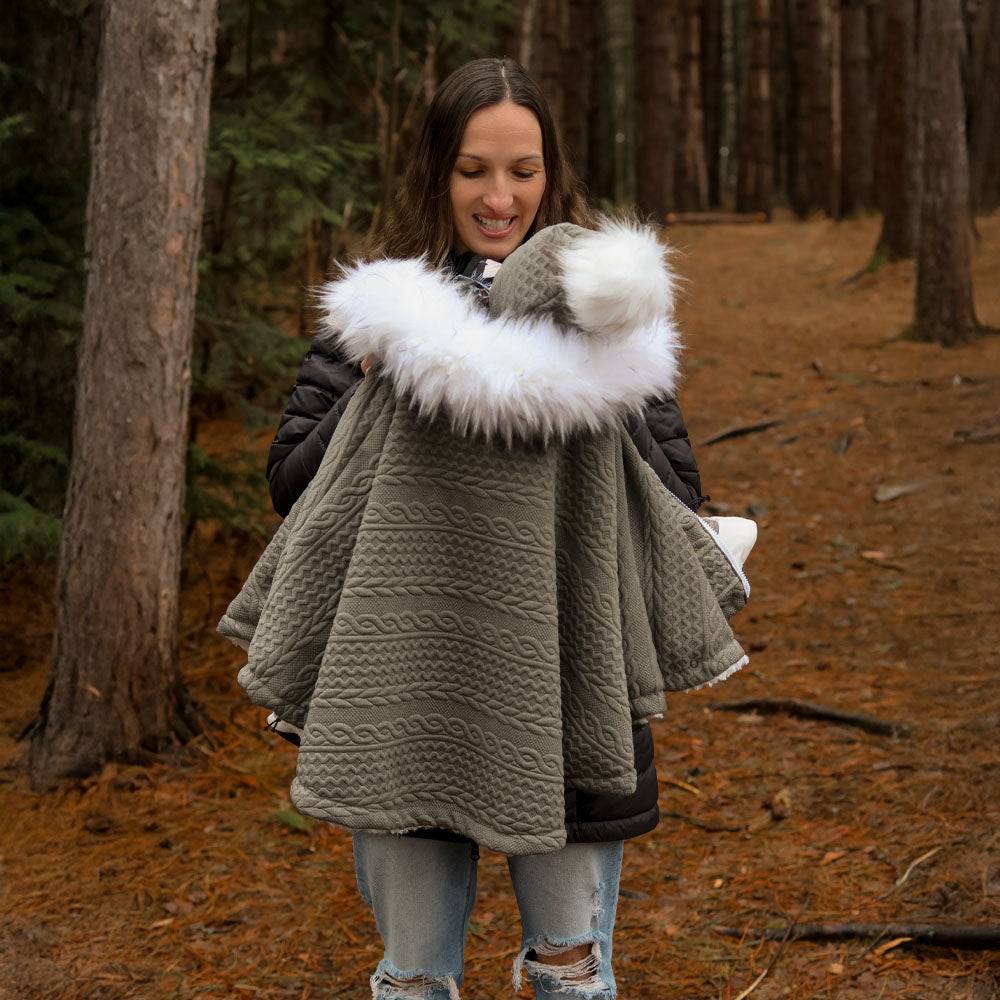 Poncho 3 en 1 Oodee | Tricot Vert - Minky fourure
