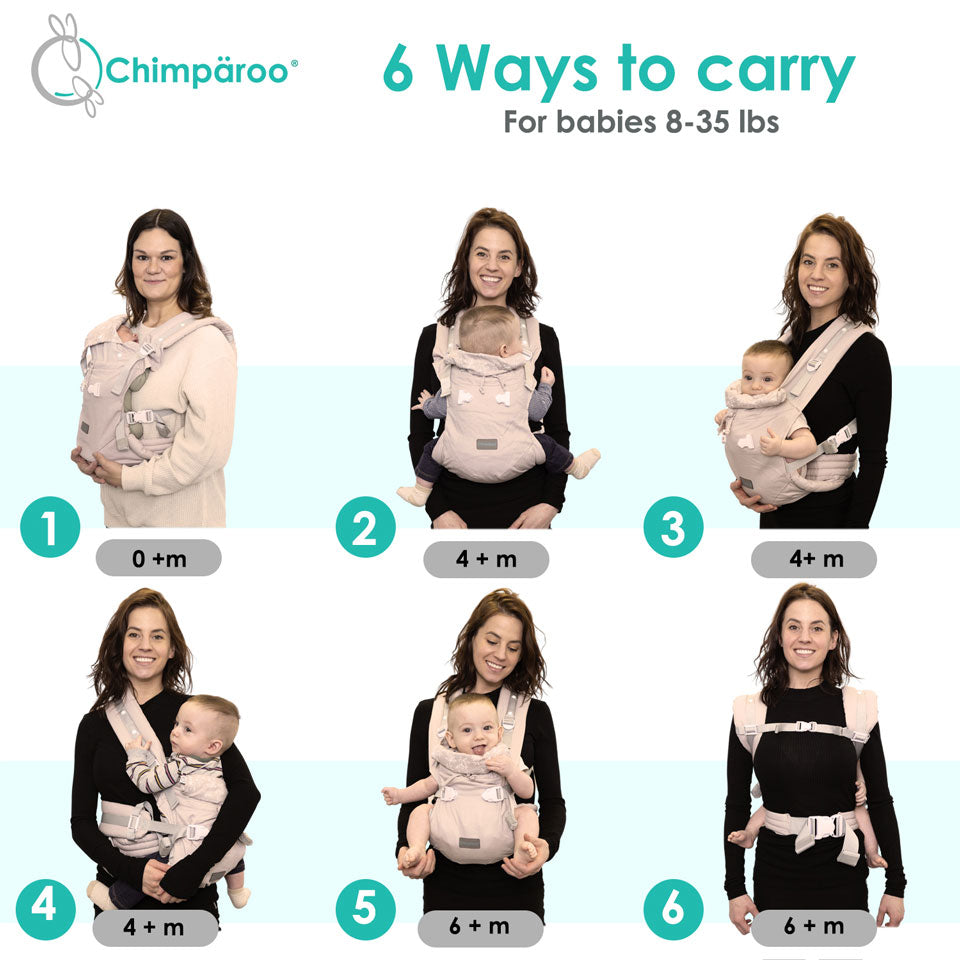 6 Ways to carry (for babies 8-35lbs)